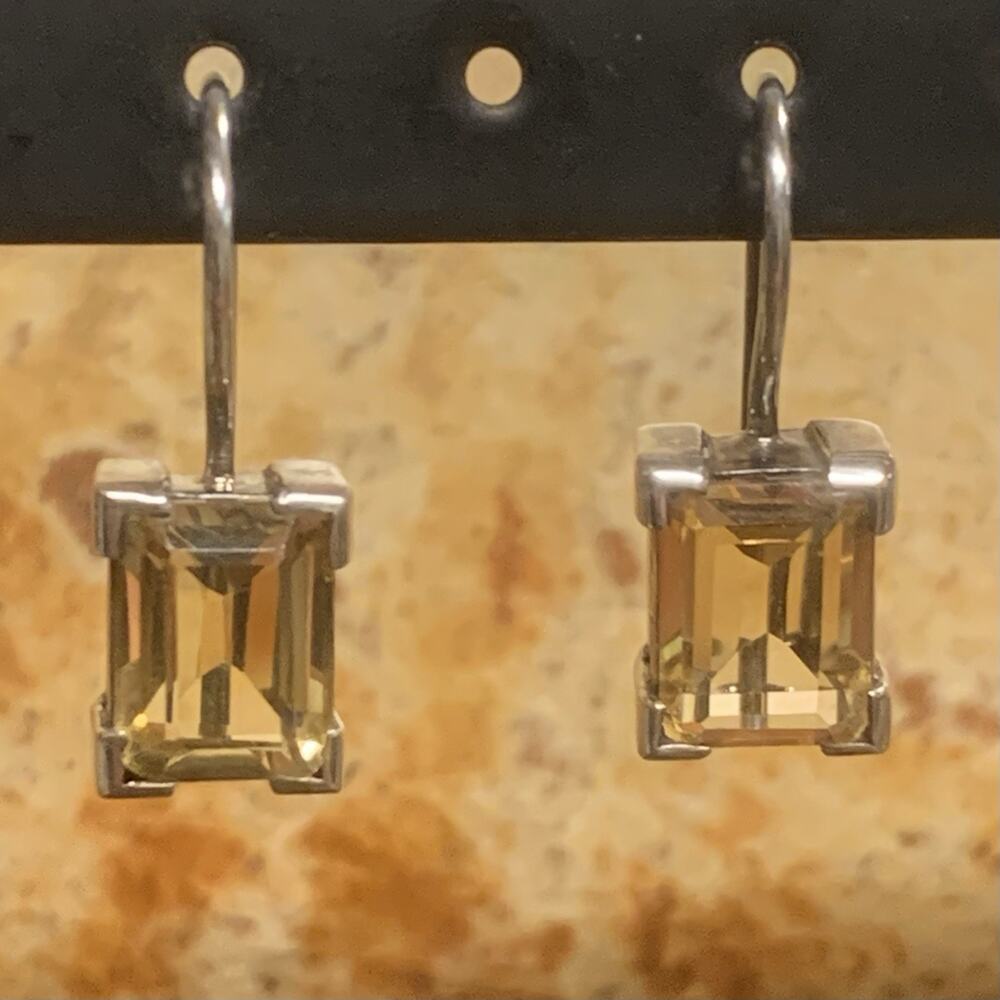 Sterling Silver and Emerald Cut Citrine Earrings